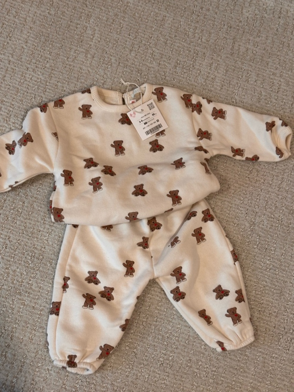 Zara Cream Teddy Bear Print Matching Set